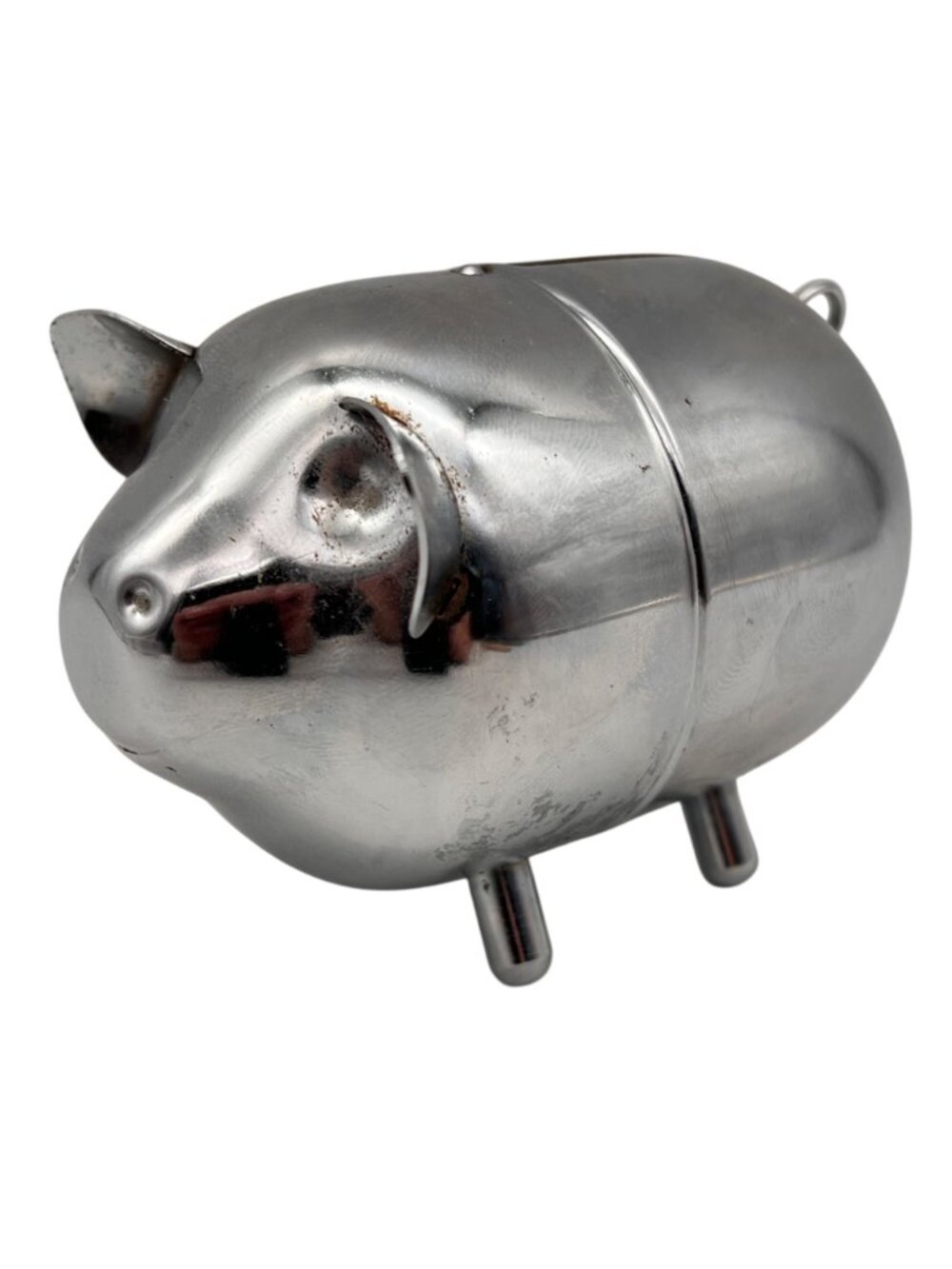 Vintage Chrome Piggy Bank With Slot And Rear Loop Fun Collectible Home Decor - Picture 3 of 16